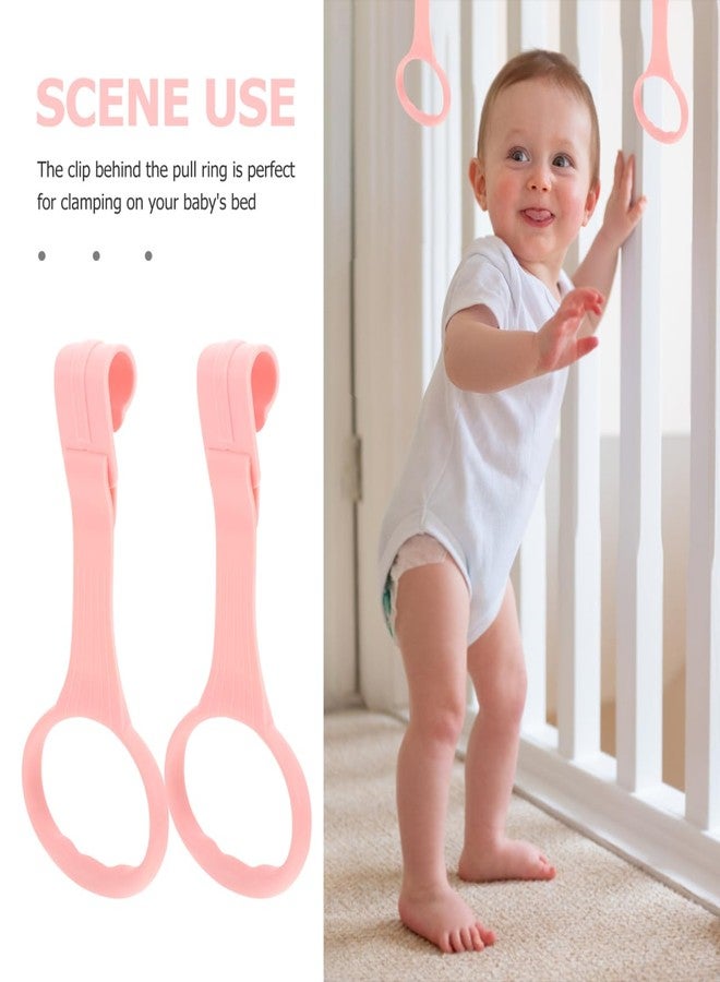SAFIGLE 4pcs Pull up Rings Standing Walker Crib Tool Ring Playpen Crib Hook Help Stand Up Walking Training Tool for Newborn Pink Supplies - Image 3